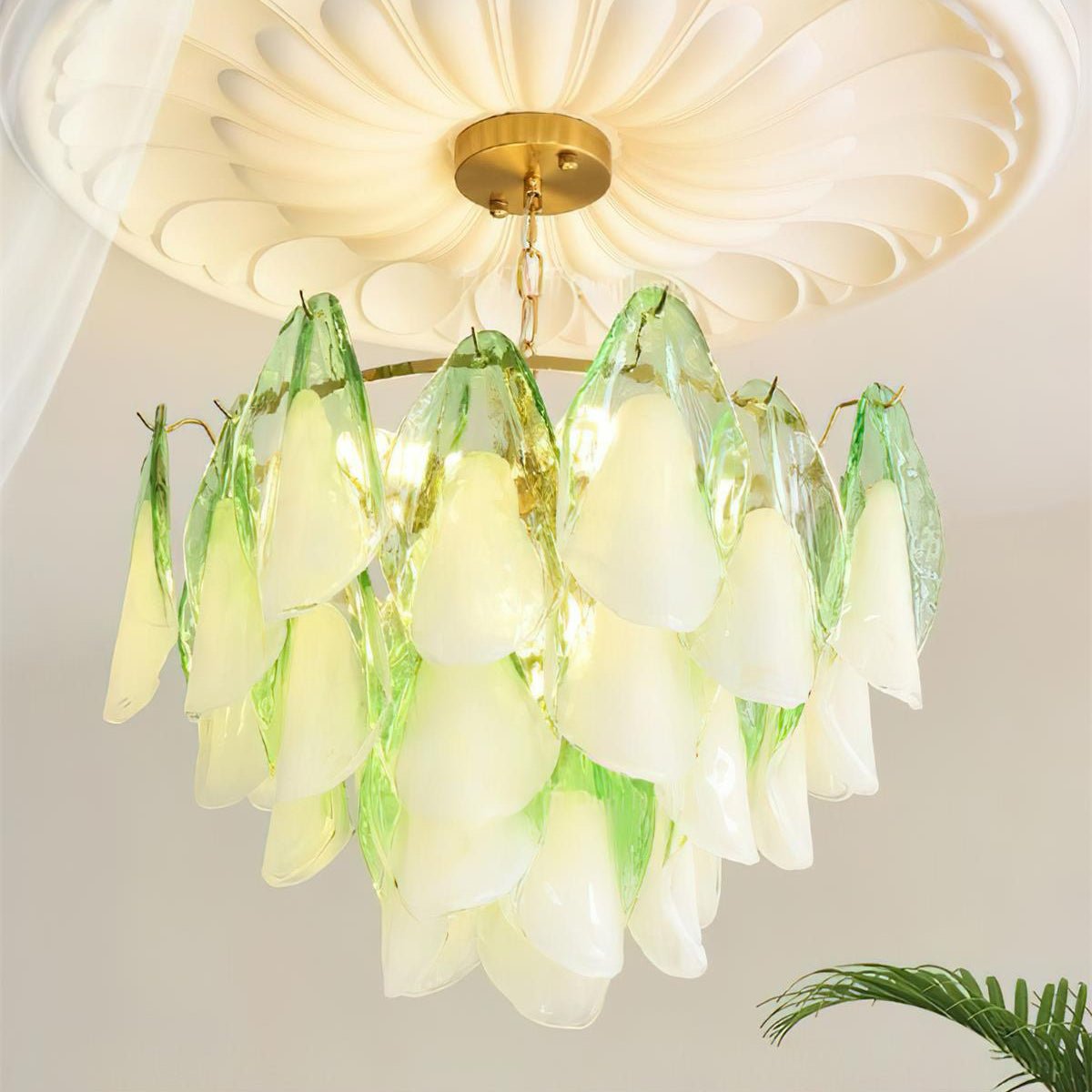 Caia Murano Glass Chandelier for Living Room - Dia 80cm x H 50cm / ∅ 31.4″ x H 19.6″Green & WhiteBlushlighting