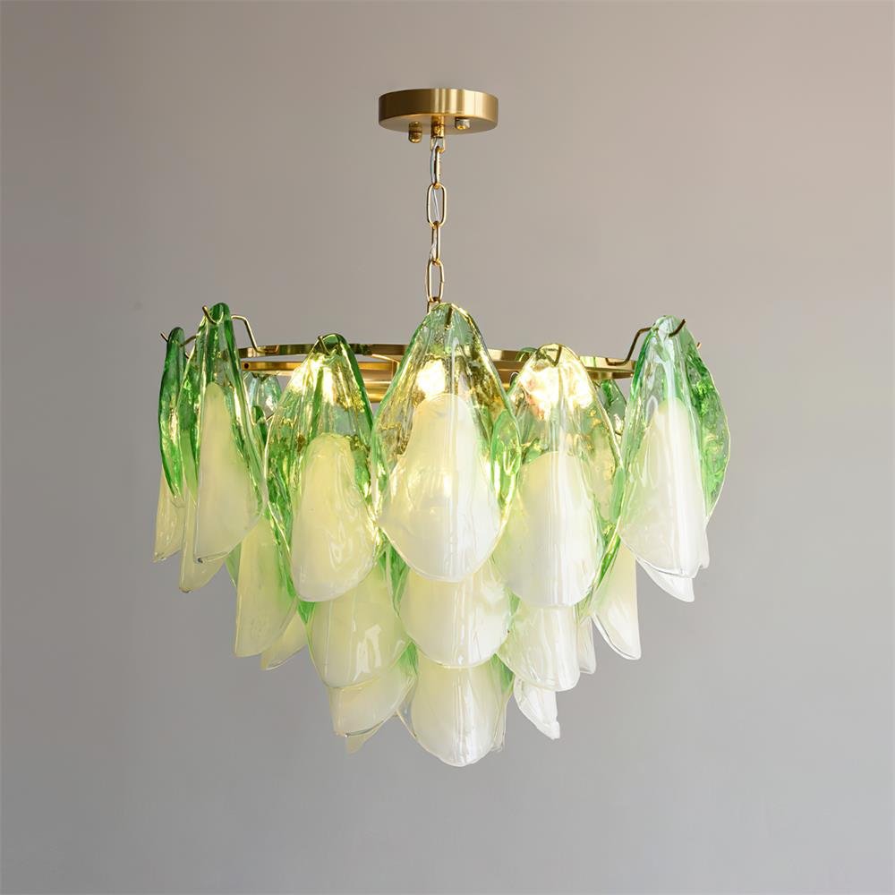 Caia Murano Glass Chandelier for Living Room - Dia 50cm x H 35cm / ∅ 19.6″ x H 13.7″Green & WhiteBlushlighting