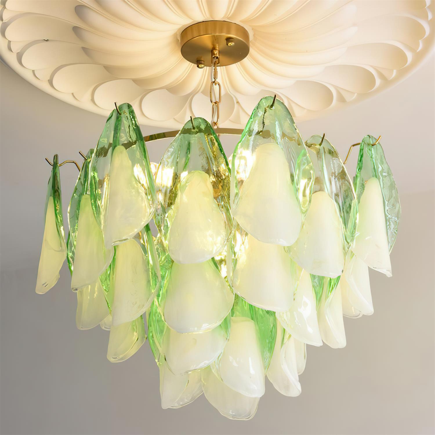 Caia Murano Glass Chandelier for Living Room - Dia 50cm x H 35cm / ∅ 19.6″ x H 13.7″Green & WhiteBlushlighting