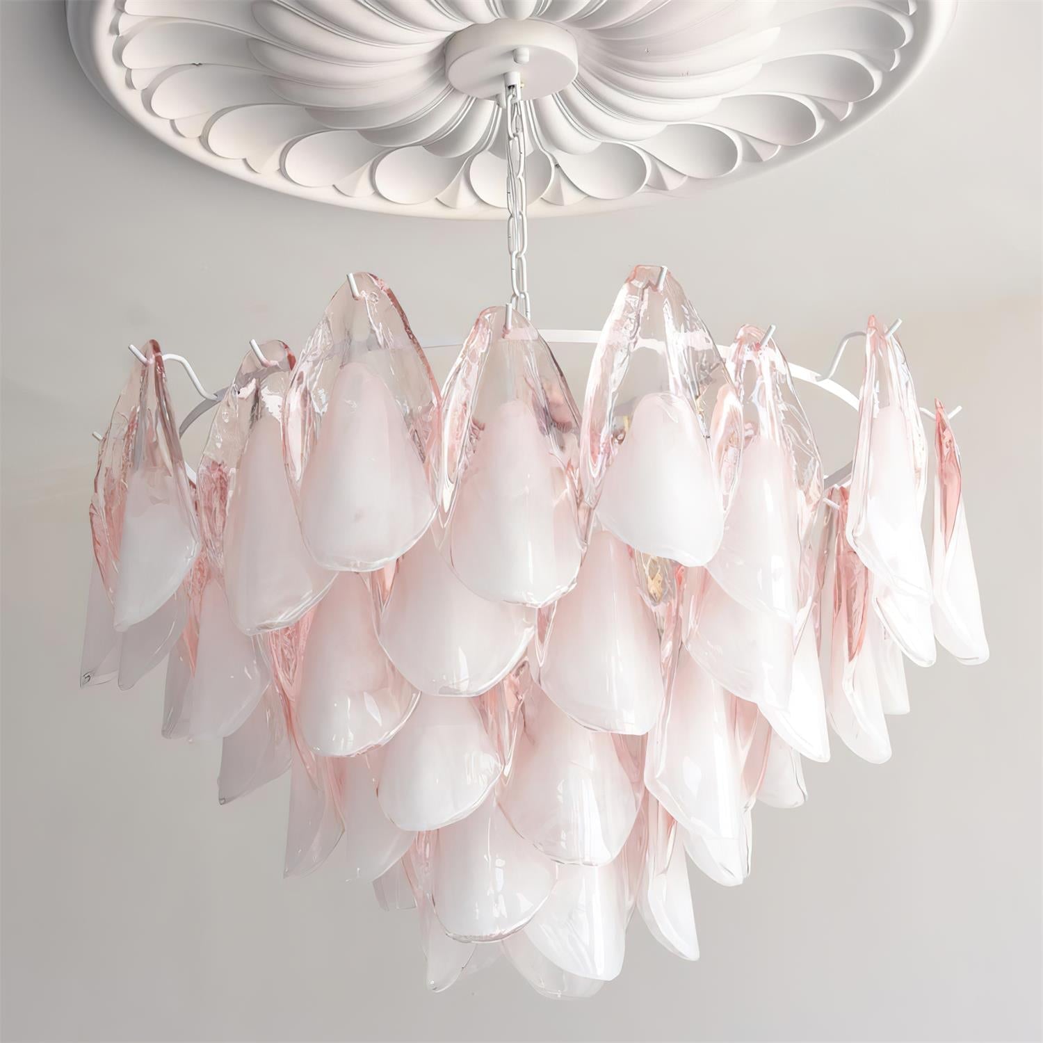 Caia Murano Glass Chandelier for Living Room - Dia 100cm x H 60cm / ∅ 39.3″ x H 23.6″Pink & WhiteBlushlighting