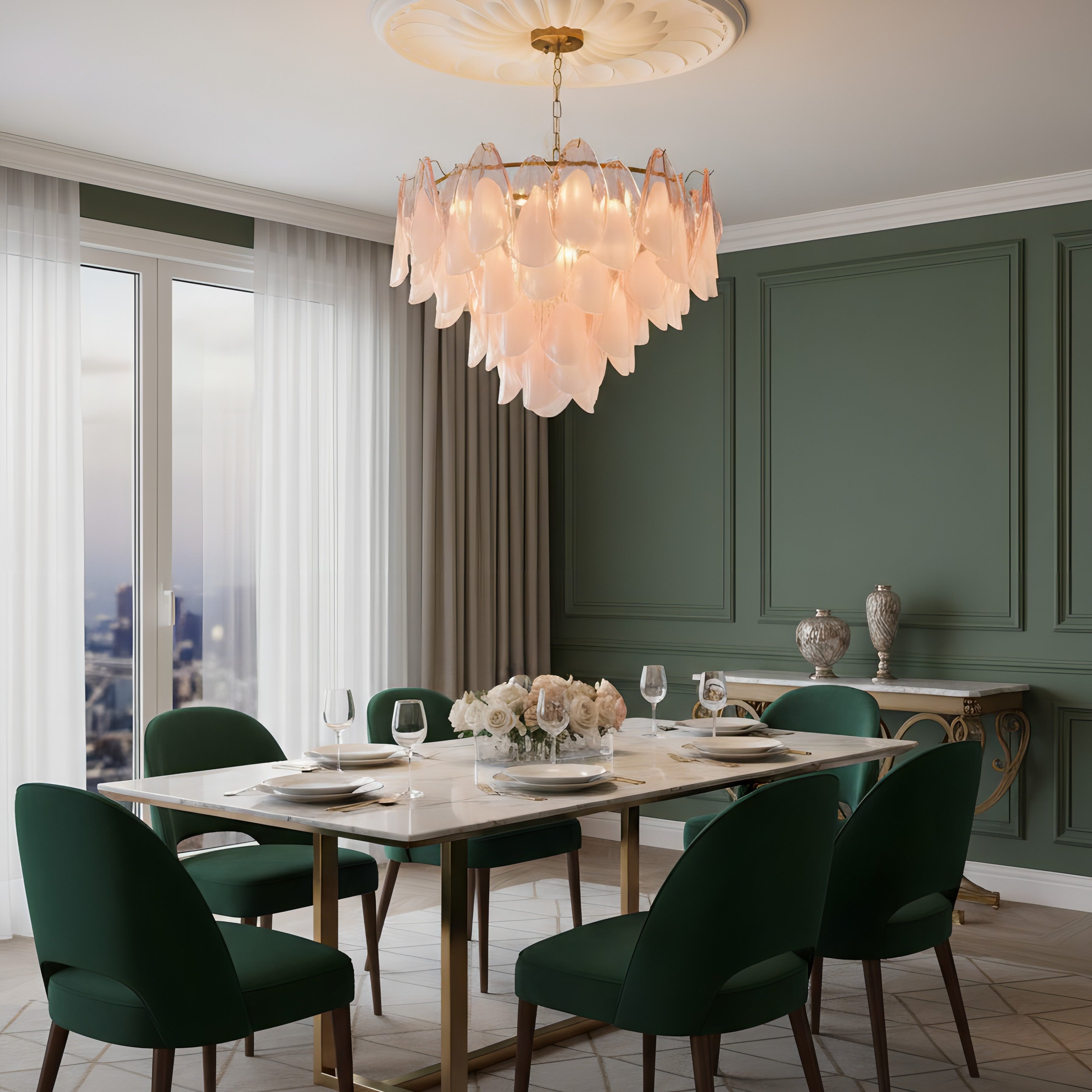 Caia Murano Glass Chandelier for Living Room - Dia 50cm x H 35cm / ∅ 19.6″ x H 13.7″Pink & WhiteBlushlighting