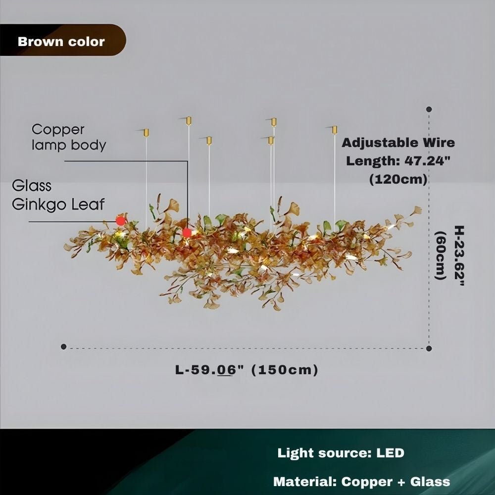 Calla Ginko Leaf Linear Chandelier - GreenL59.06" (150cm)Warm Light 2700KBlushlighting