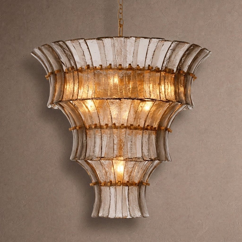 Calyra Tiered Glass Chandelier - ∅ 26.4″ x H 23.6″Grey & GoldBlushlighting