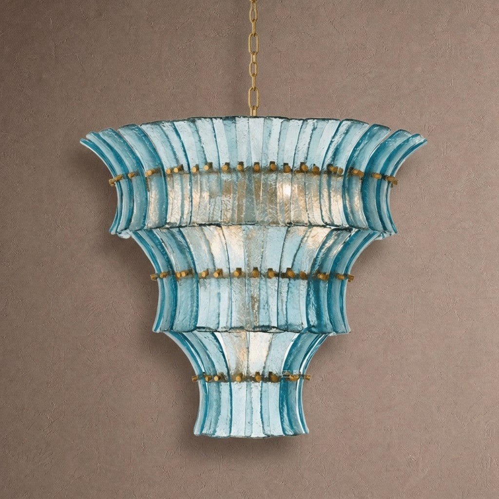 Calyra Tiered Glass Chandelier - ∅ 26.4″ x H 23.6″Blue & GoldBlushlighting