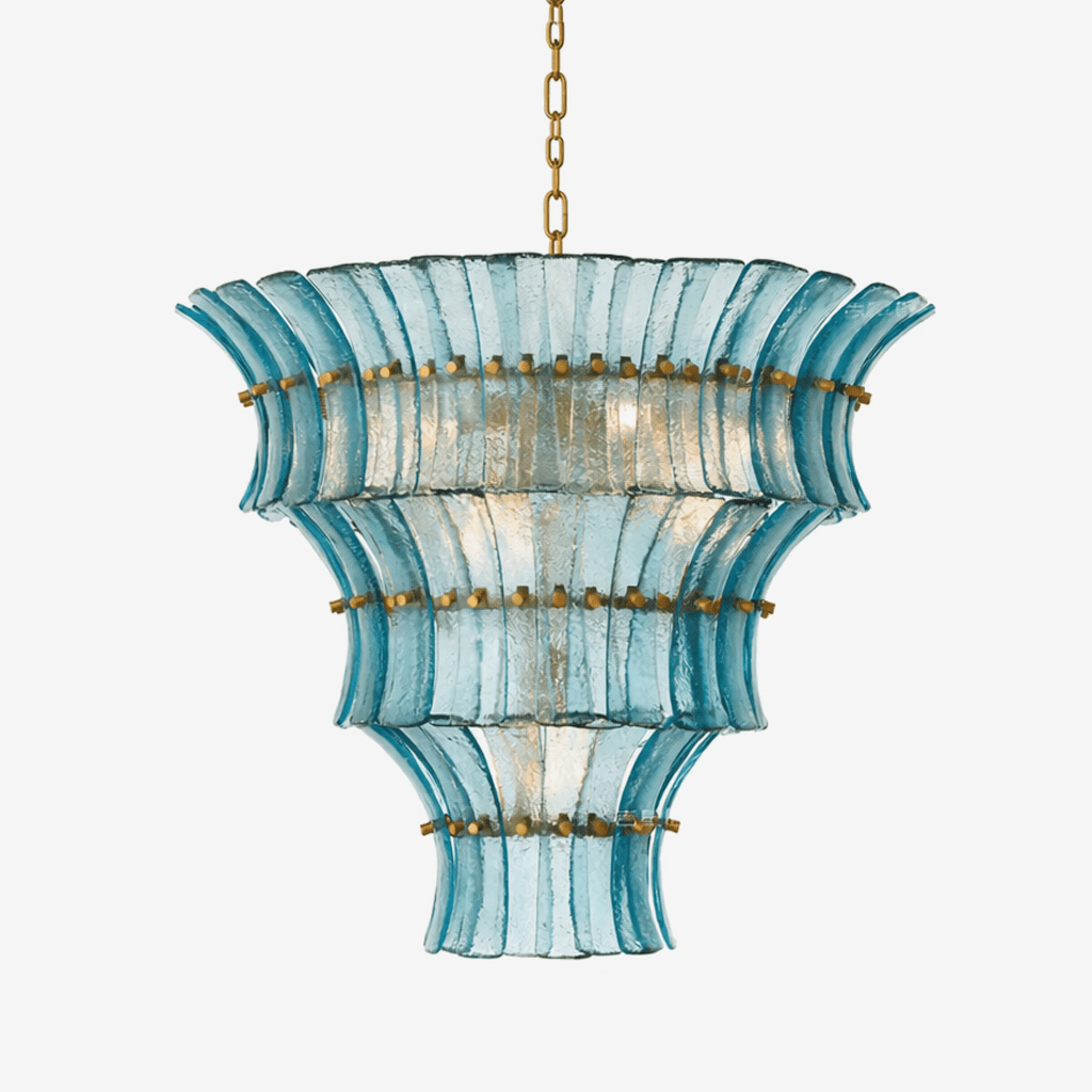 Calyra Tiered Glass Chandelier - ∅ 26.4″ x H 23.6″Blue & GoldBlushlighting