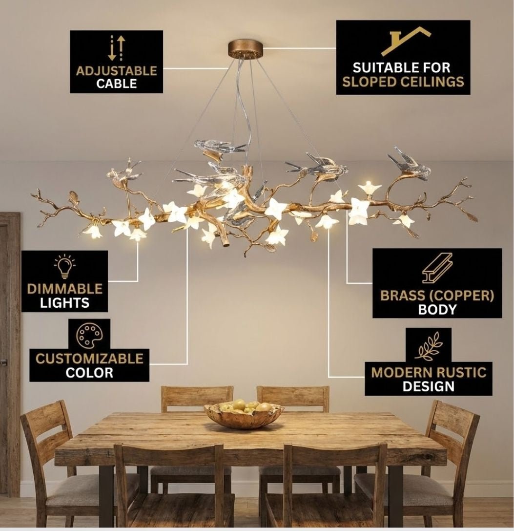 Calyx Bird Branch Chandelier for Dining Room - Copper49.2" (125cm)Warm White 3000KBlushlighting