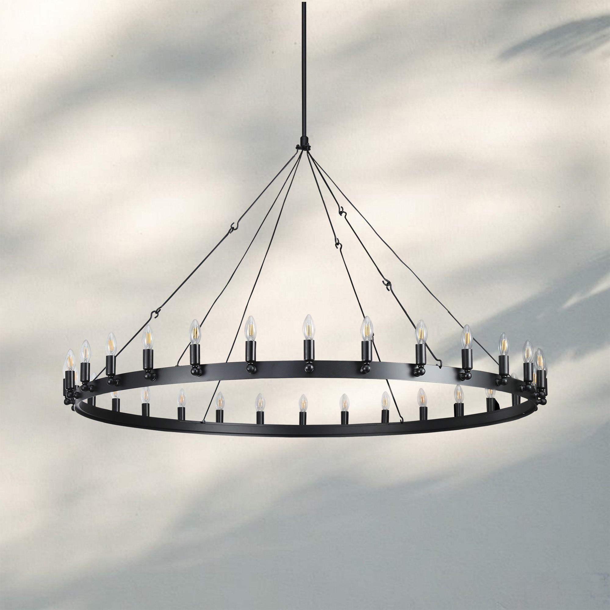 Camina Luxury Vintage Round Chandelier-Round 50'' 24-Light-Matte Black-Candelabra