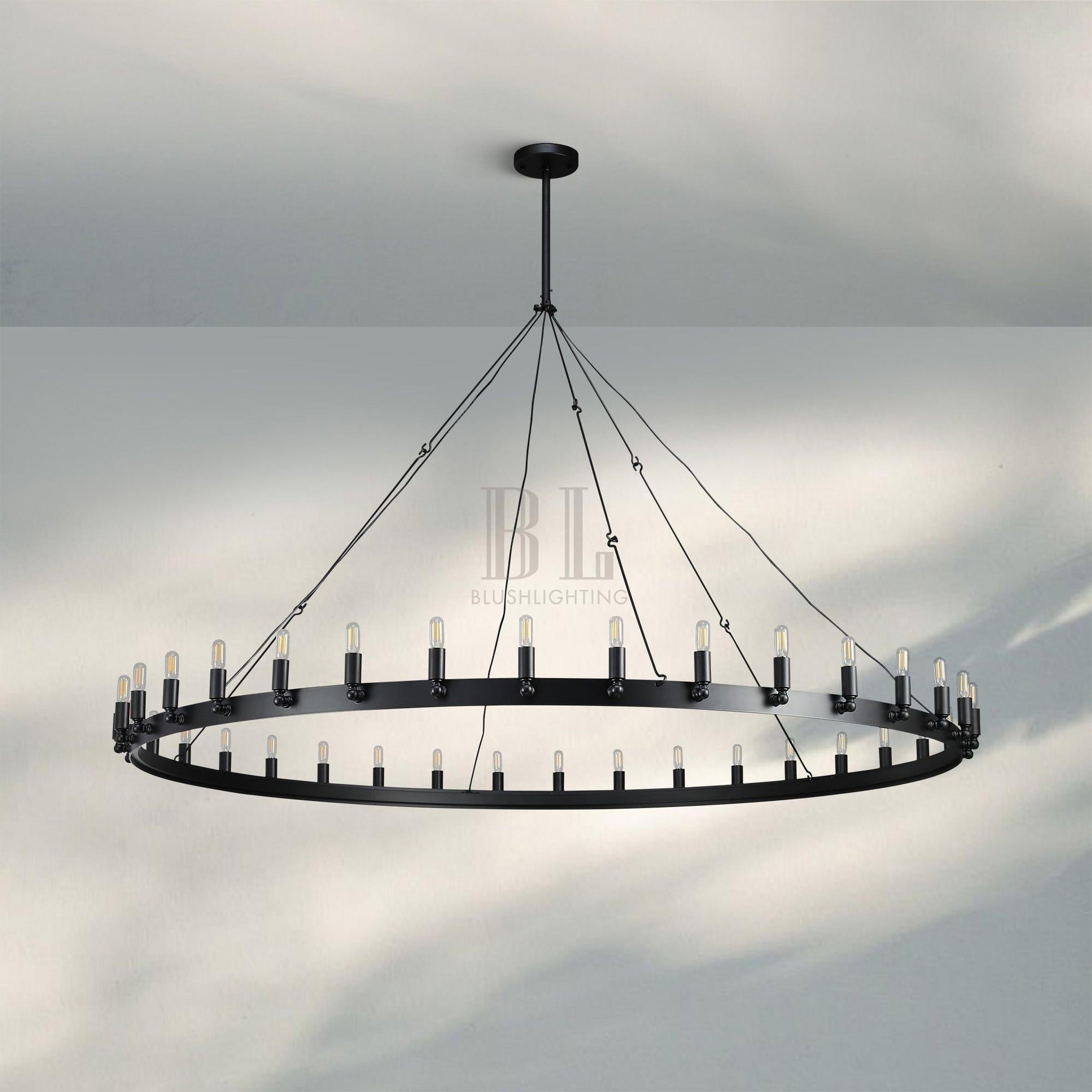 Camina Luxury Vintage Round Chandelier-Round 50'' 24-Light-Matte Black-Filament