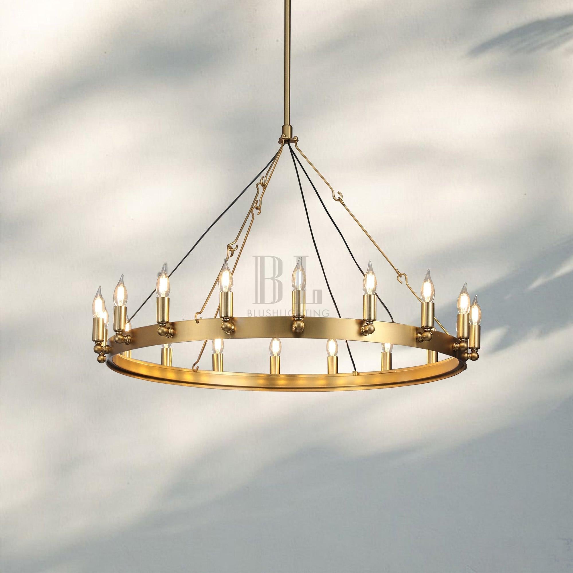 Camina Luxury Vintage Round Chandelier-Round 26'' 12-Light-Lacquered Brass-Candelabra
