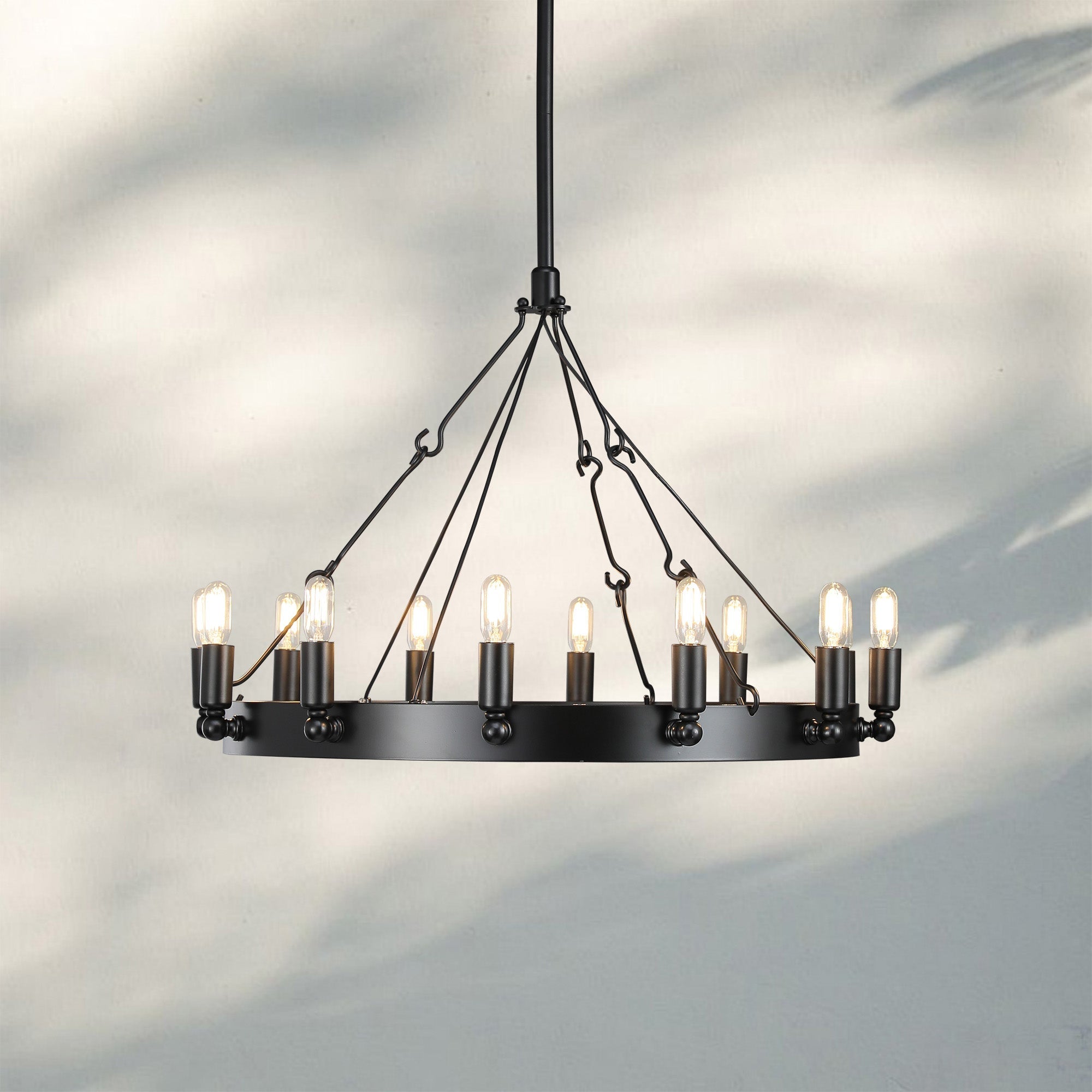 Camina Luxury Vintage Round Chandelier-Round 38'' 18-Light-Matte Black-Filament