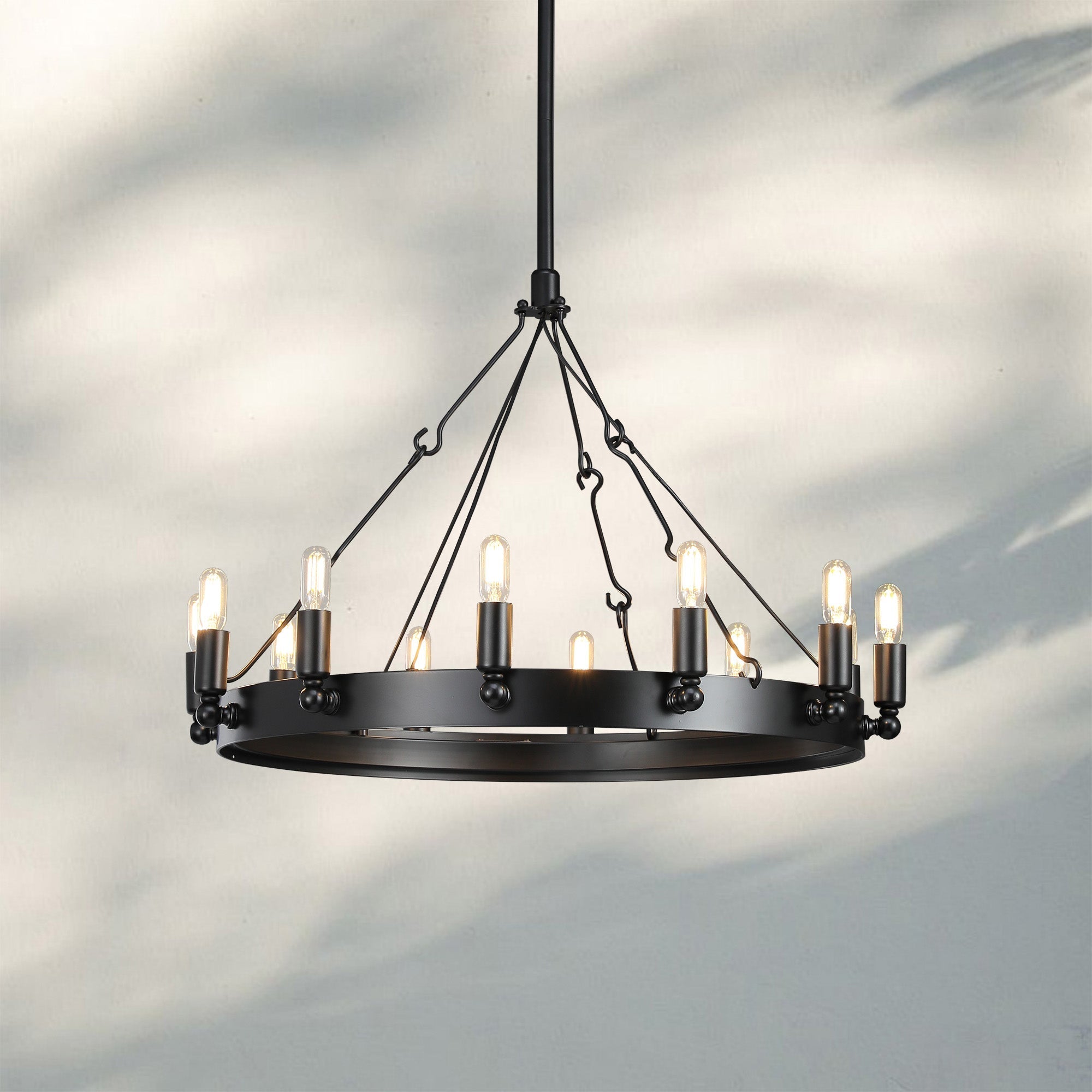 Camina Luxury Vintage Round Chandelier-Round 26'' 12-Light-Matte Black-Filament