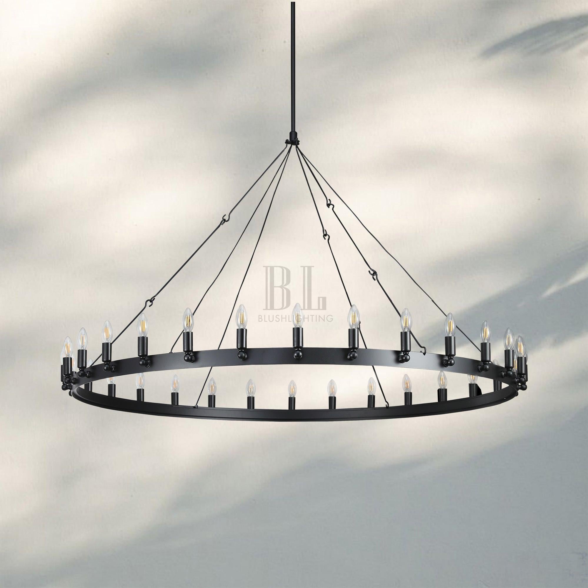 Camina Luxury Vintage Round Chandelier-Round 50'' 24-Light-Matte Black-Candelabra