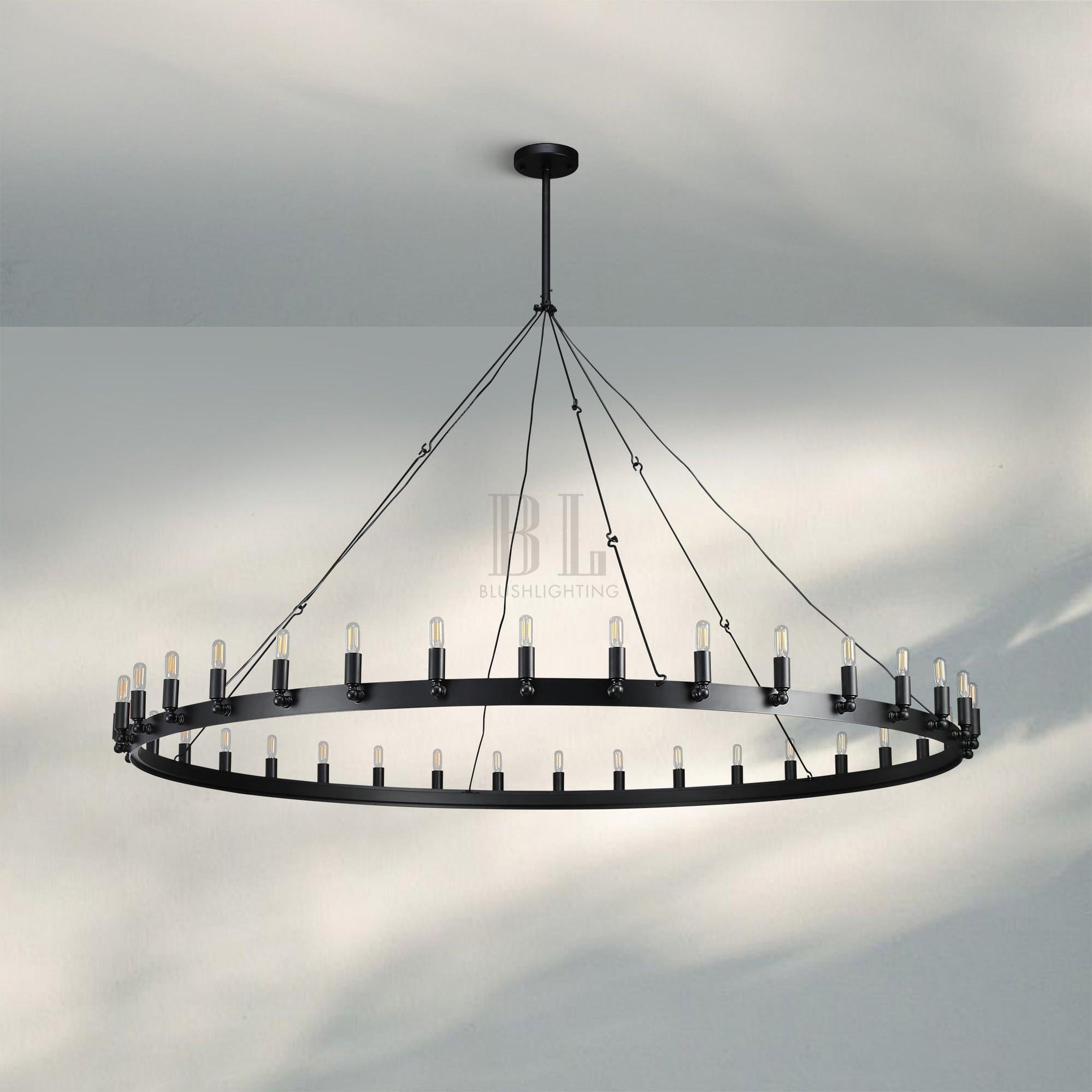 Camina Luxury Vintage Round Chandelier-Round 50'' 24-Light-Matte Black-Filament