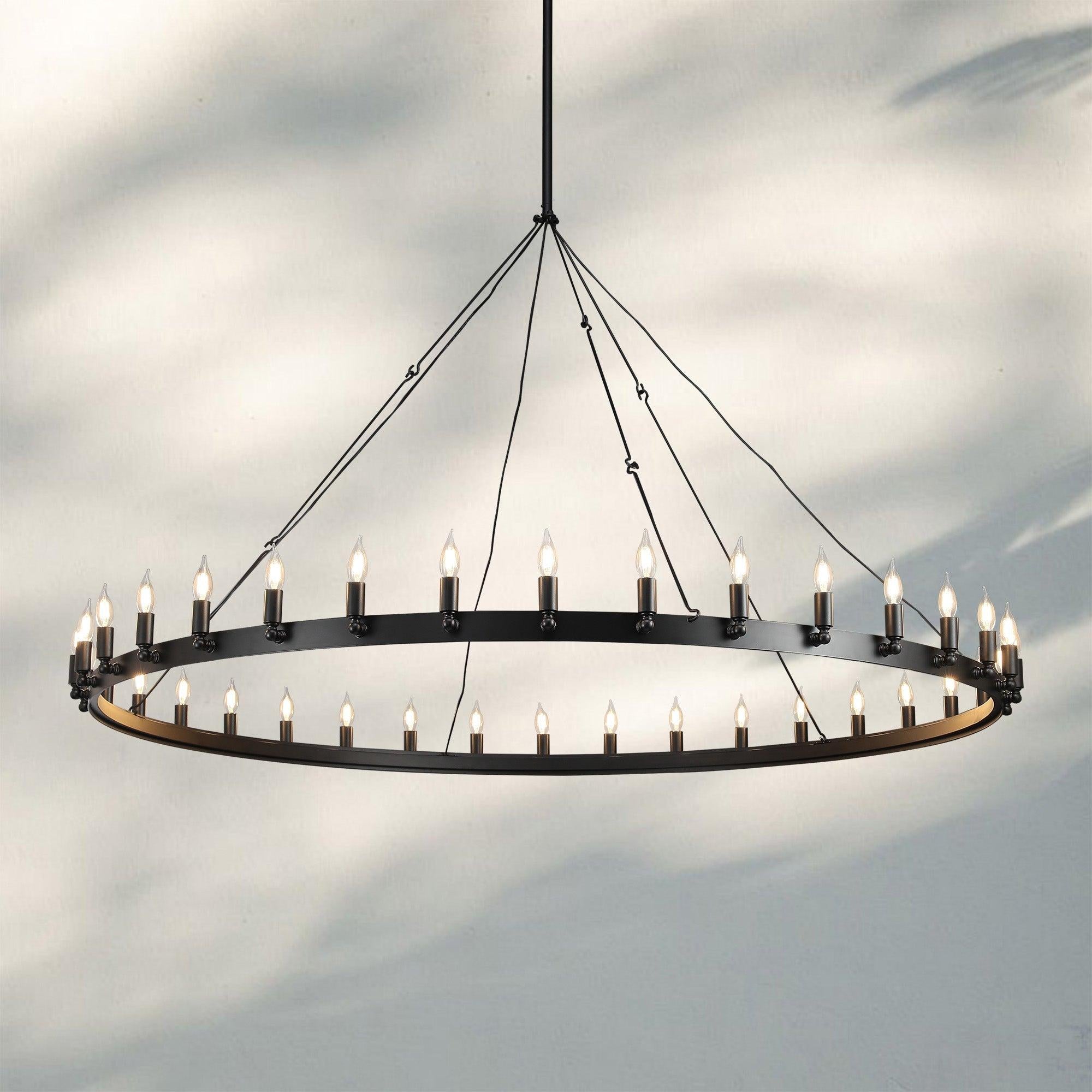 Camina Luxury Vintage Round Chandelier-Round 63'' 30-Light-Matte Black-Candelabra