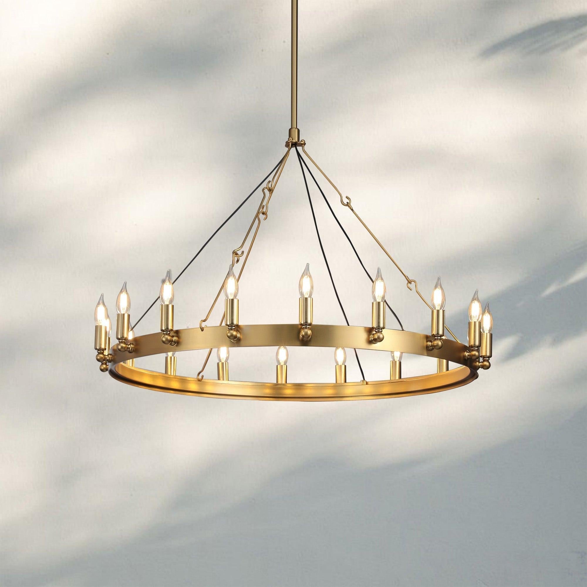 Camina Luxury Vintage Round Chandelier-Round 26'' 12-Light-Lacquered Brass-Candelabra