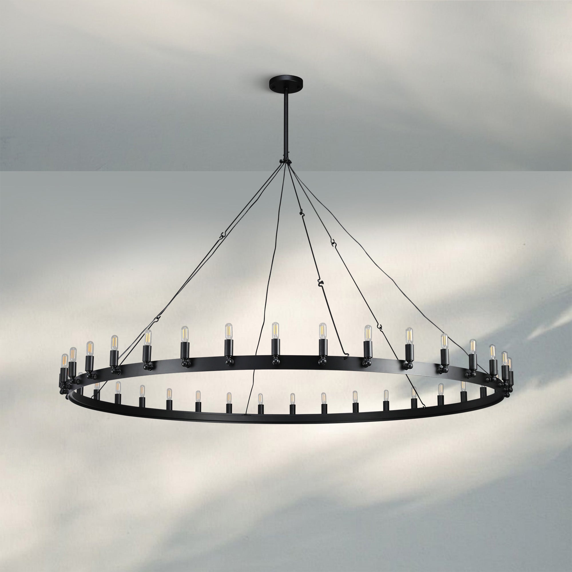 Camina Luxury Vintage Round Chandelier-Round 50'' 24-Light-Matte Black-Filament