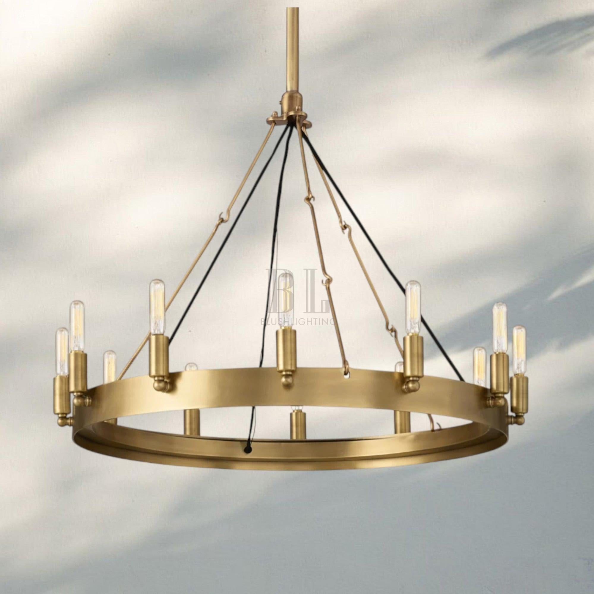 Camina Luxury Vintage Round Chandelier-Round 26'' 12-Light-Lacquered Brass-Filament