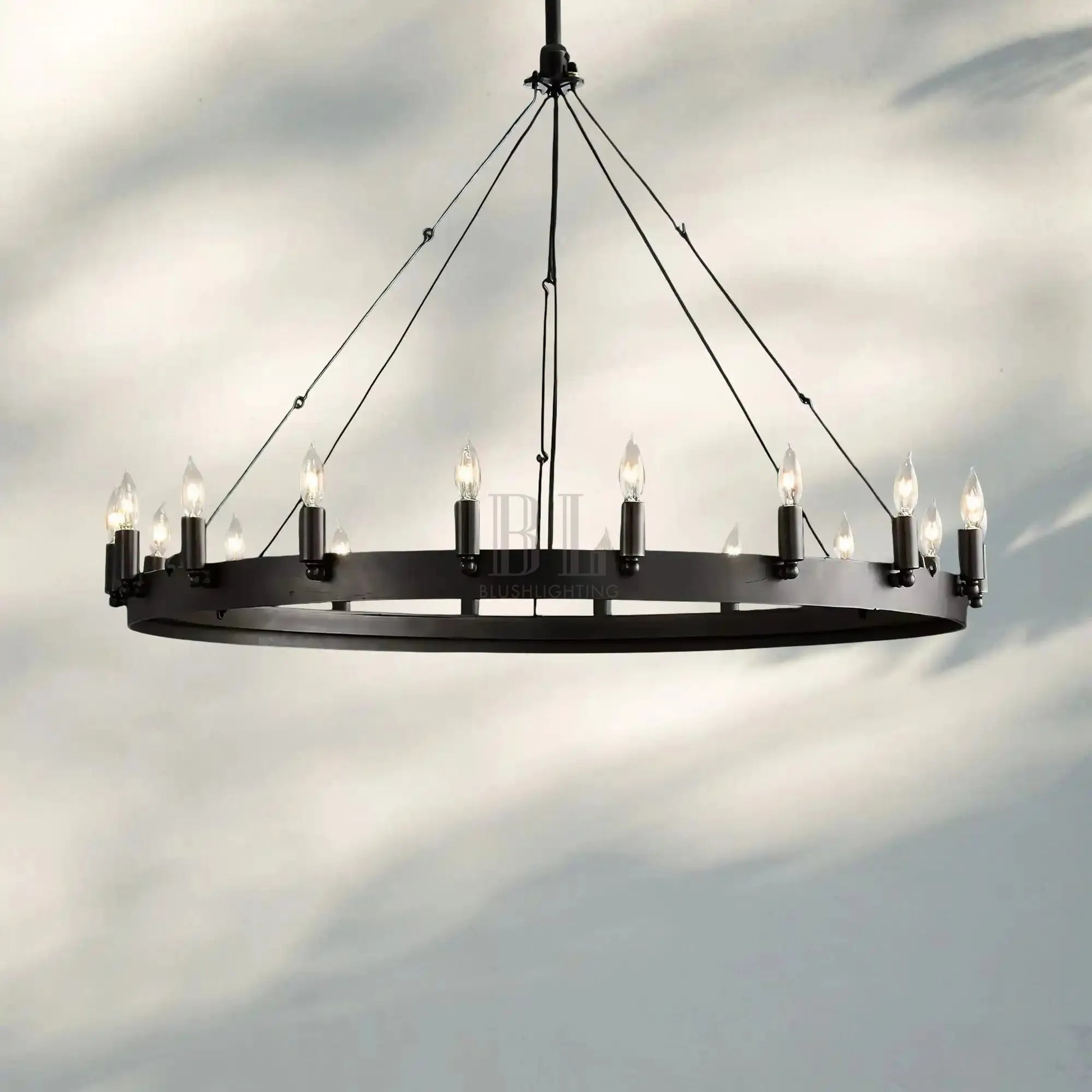 Camina Luxury Filament/Candelabra Vintage Round Chandelier-Round 38'' 18-Light-Matte Black-Candelabra-Blushlighting