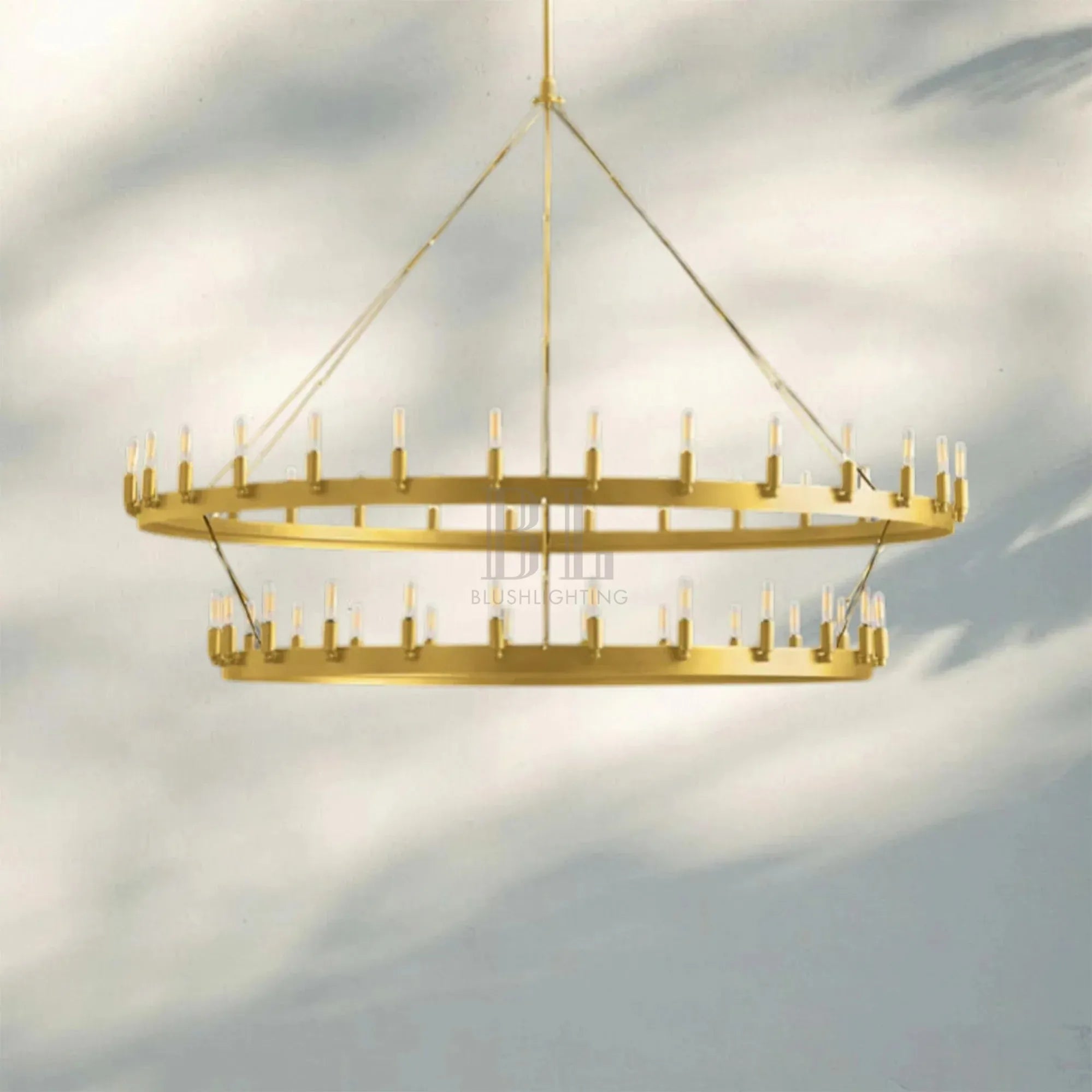Camina Vintage 2-Tier Round Chandelier-63'' 54-Light-Lacquered Brass-Filament