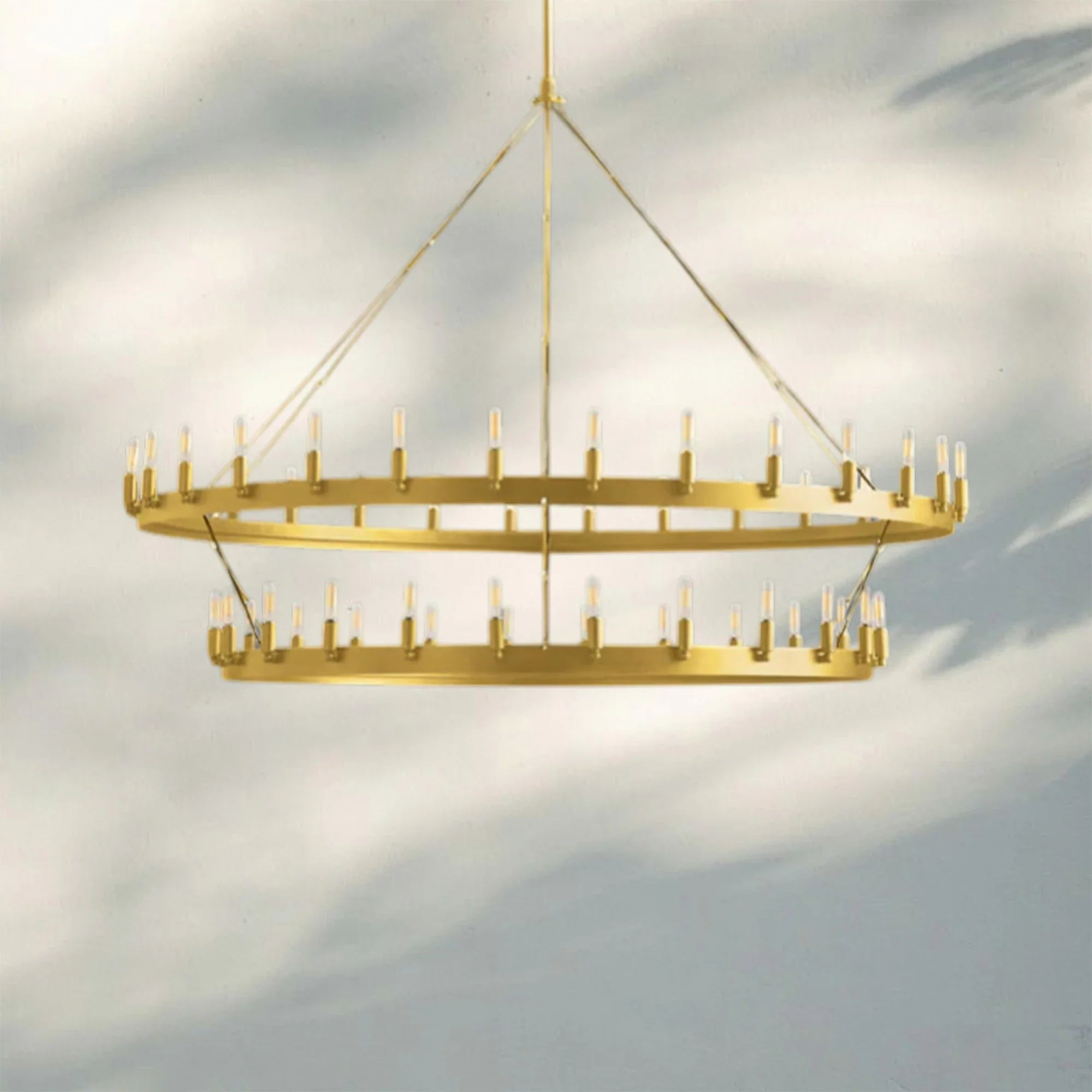 Camina Vintage 2-Tier Round Chandelier-63'' 54-Light-Lacquered Brass-Filament