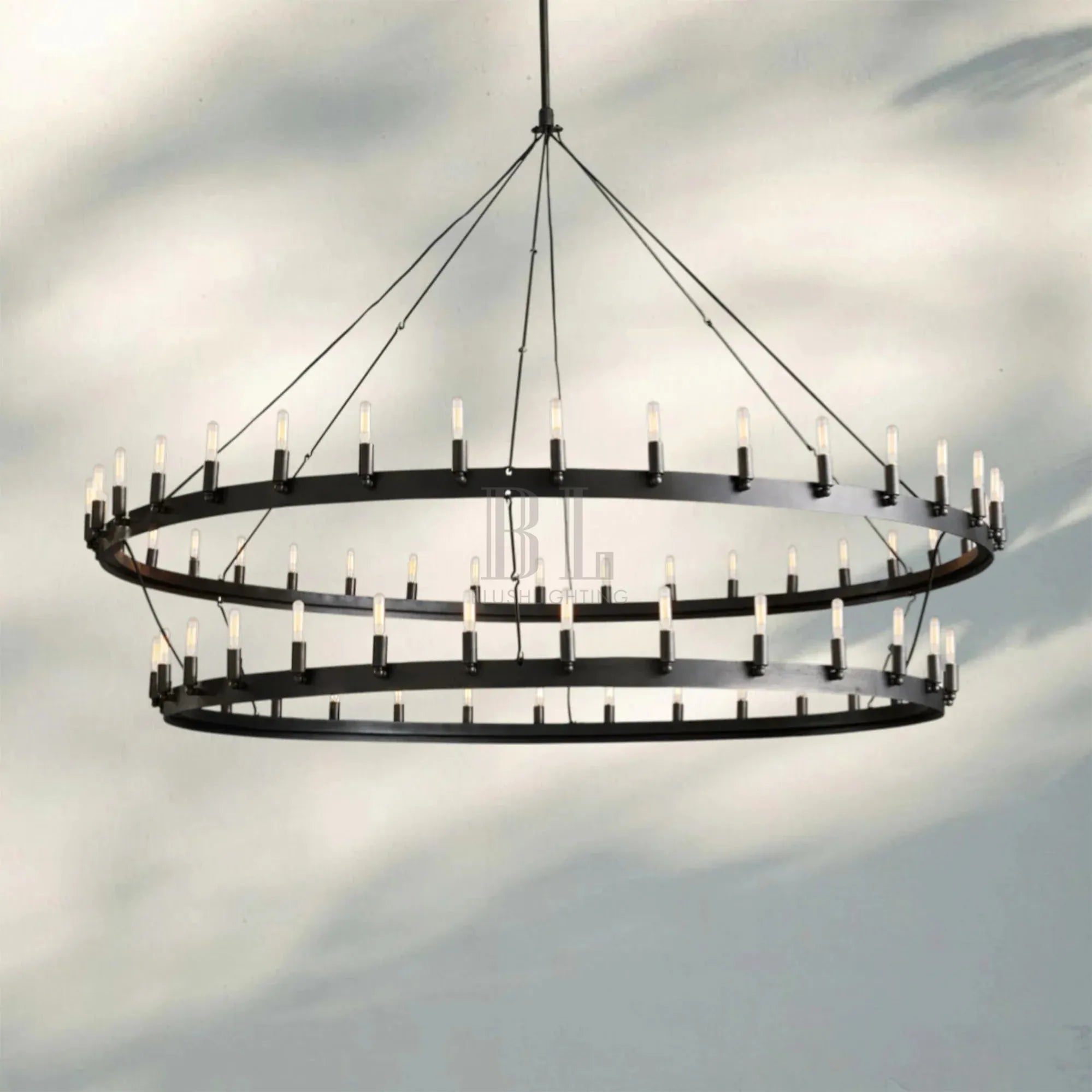 Camina Vintage 2-Tier Round Chandelier-73'' 66-Light-Matte Black-Filament