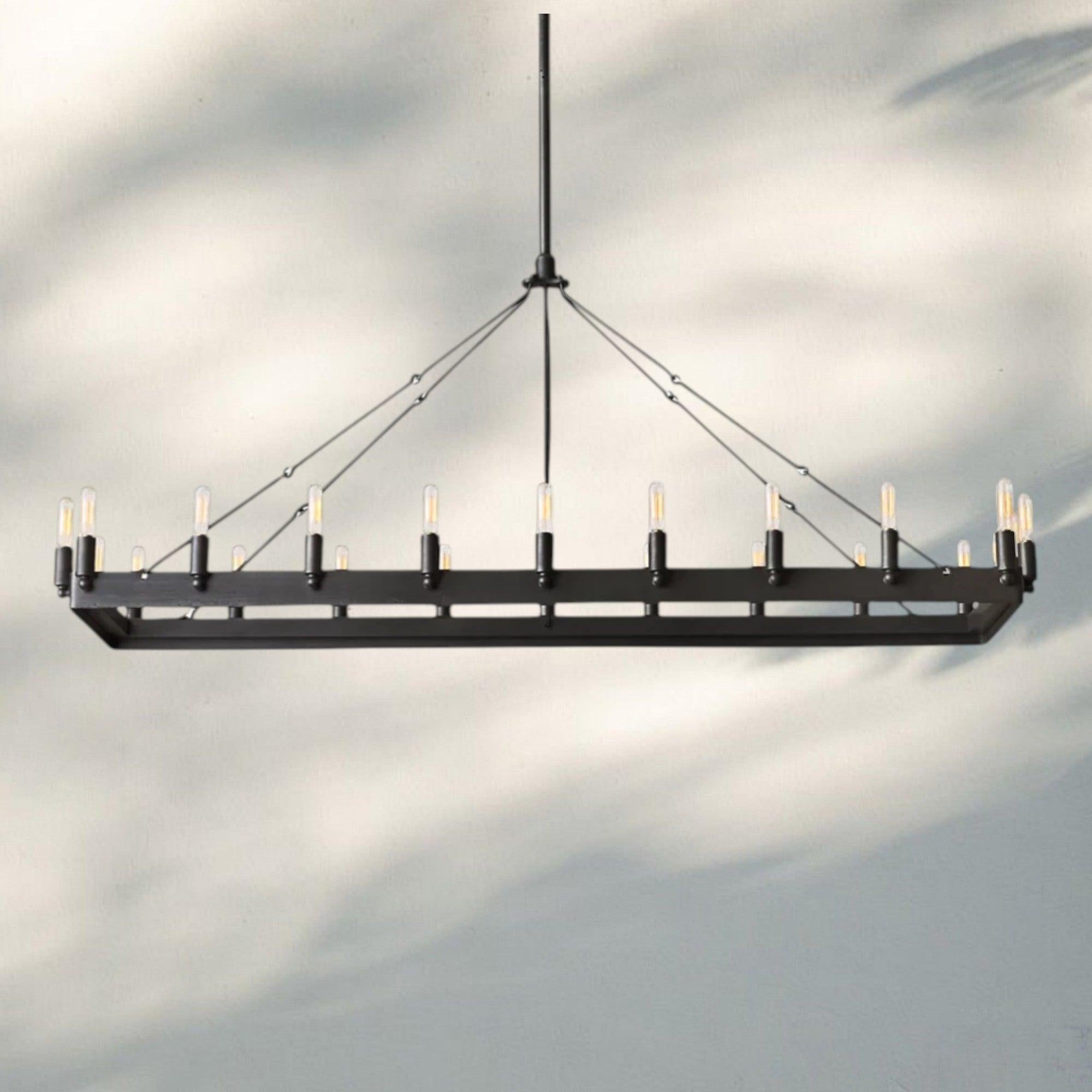 Camina Vintage Rectangle Chandelier 41’‘ 52’‘-41"W-Matte Black-Filament