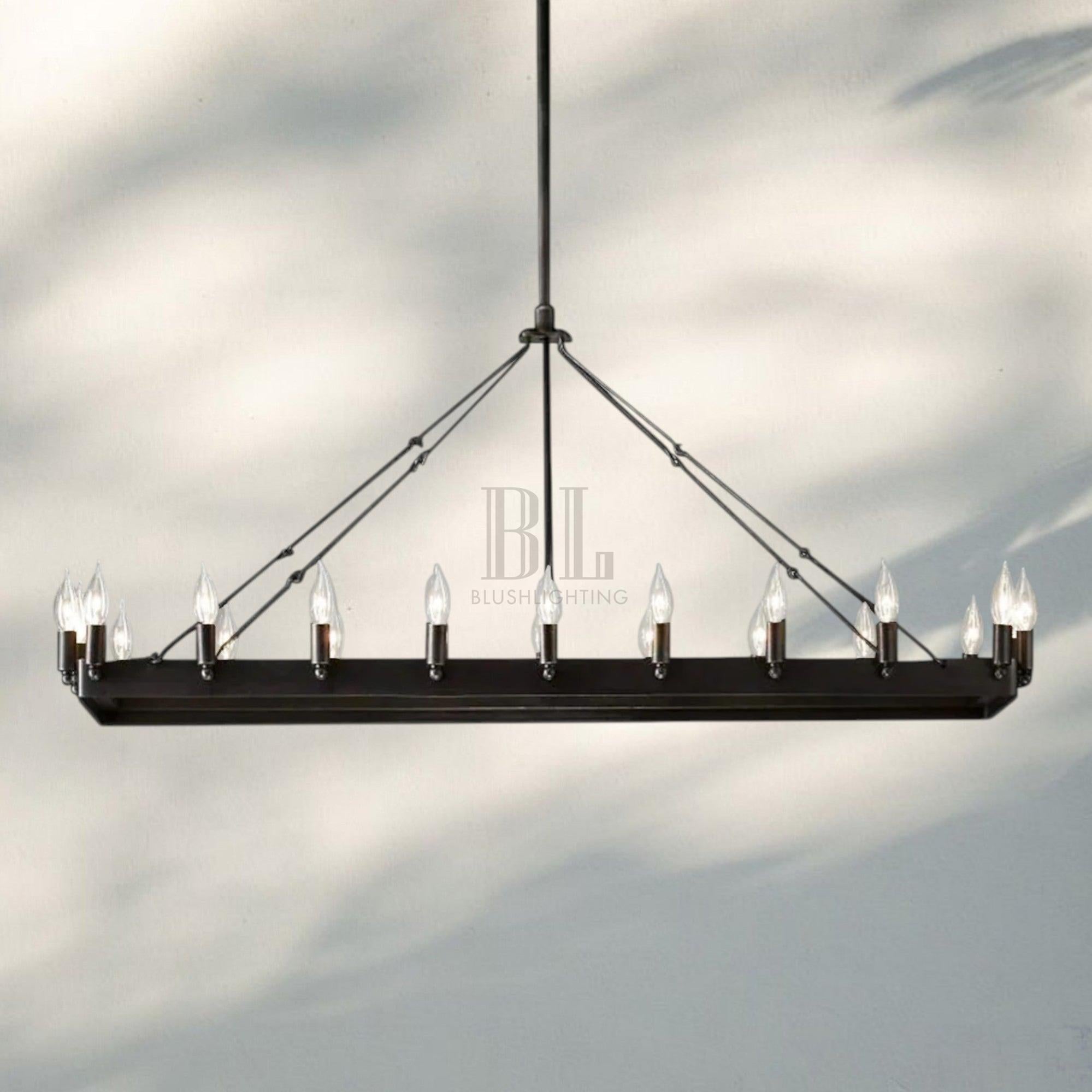 Camina Vintage Rectangle Chandelier 41’‘ 52’‘-41"W-Matte Black-Candelabra