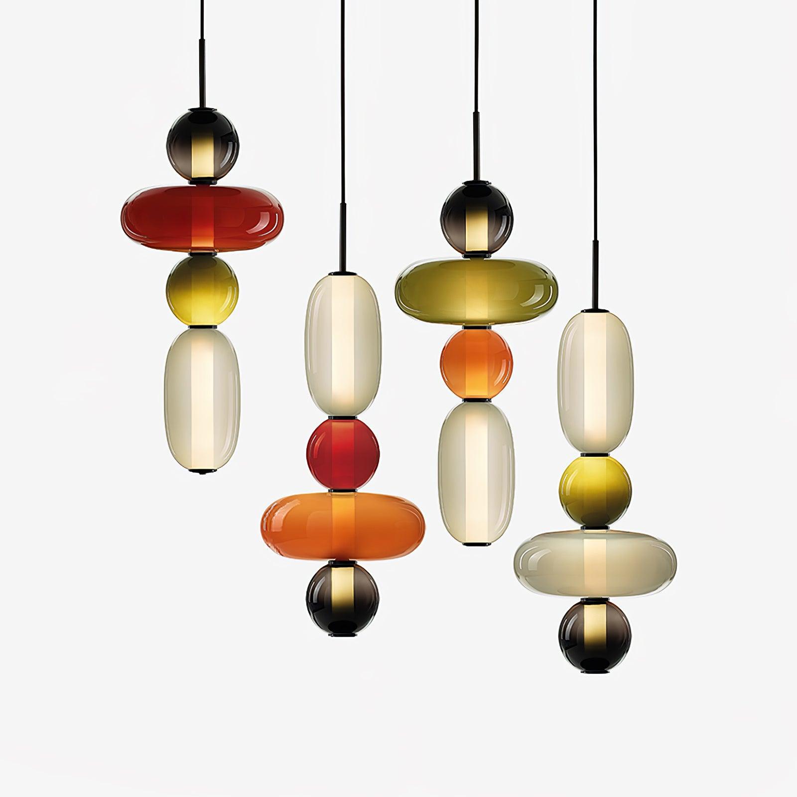 Candied Glass Combo Pendant Light - Long canopy 2 heads A1: L 11.8″ x W 4.7″ x H 59″Warm LightBlushlighting