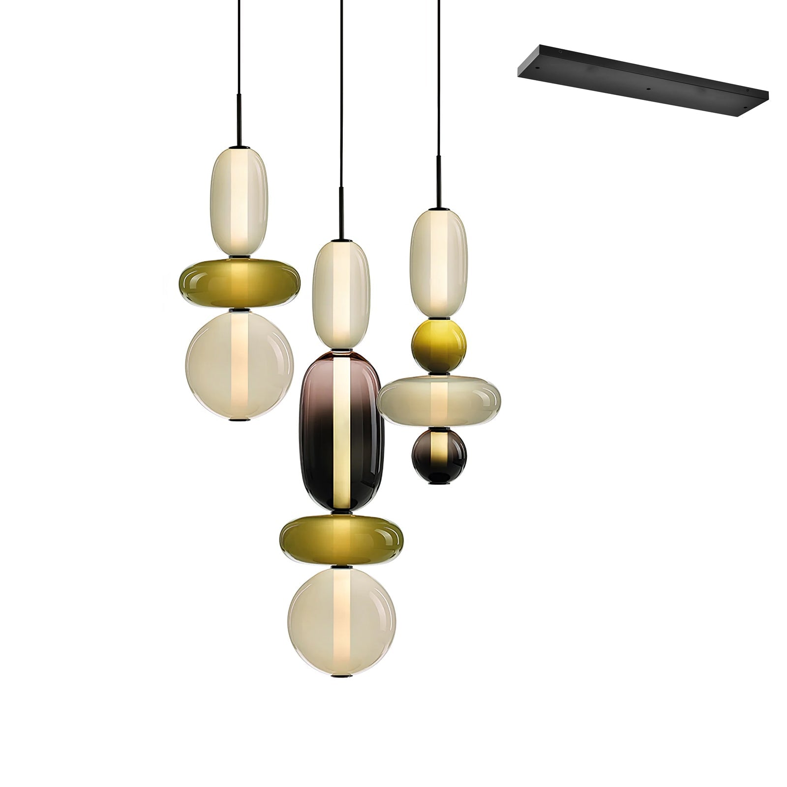 Candied Glass Combo Pendant Light - Long canopy 3 heads A3: L 19.7″ x W 4.7″ x H 59″Warm LightBlushlighting