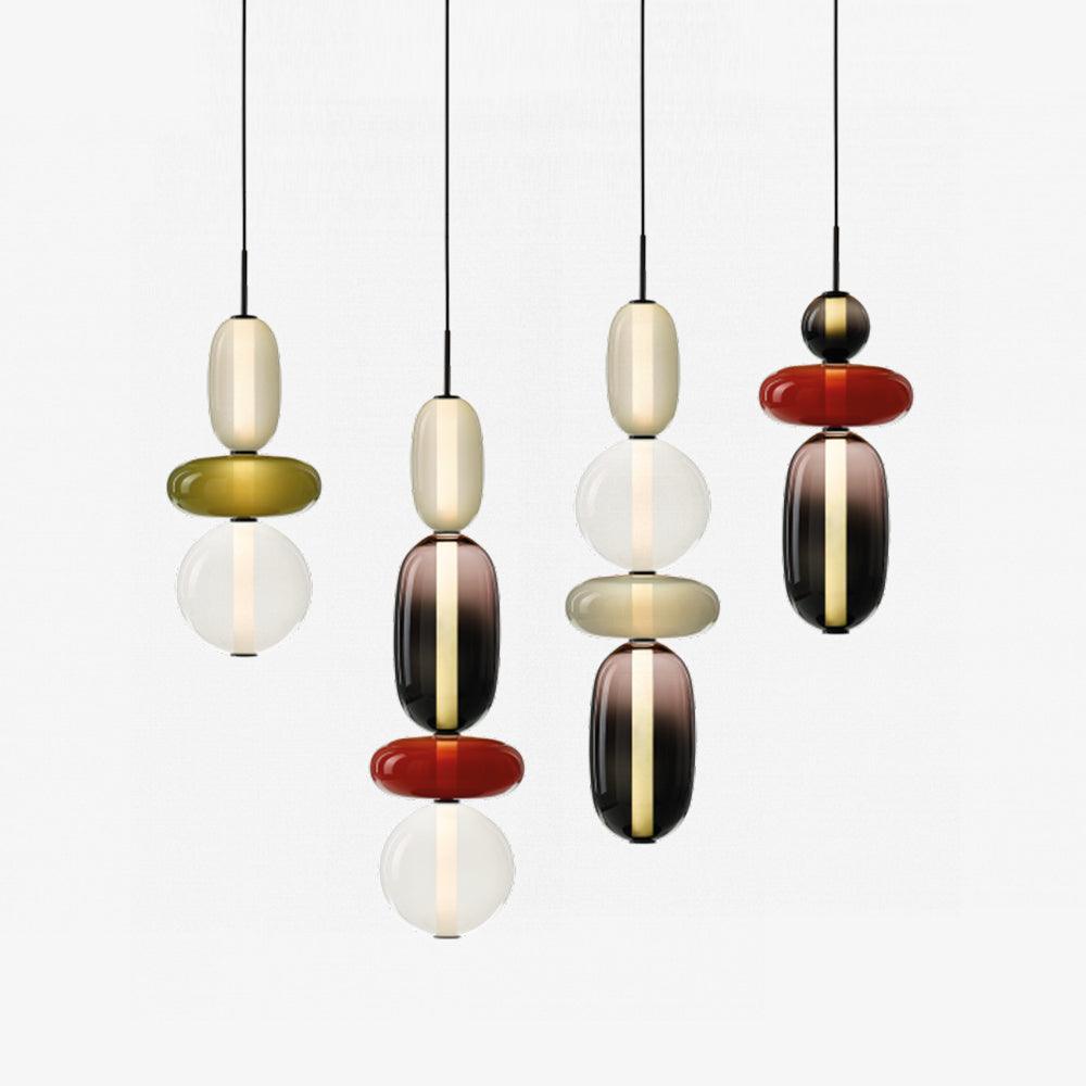 Candied Glass Combo Pendant Light - Long canopy 2 heads A1: L 11.8″ x W 4.7″ x H 59″Warm LightBlushlighting