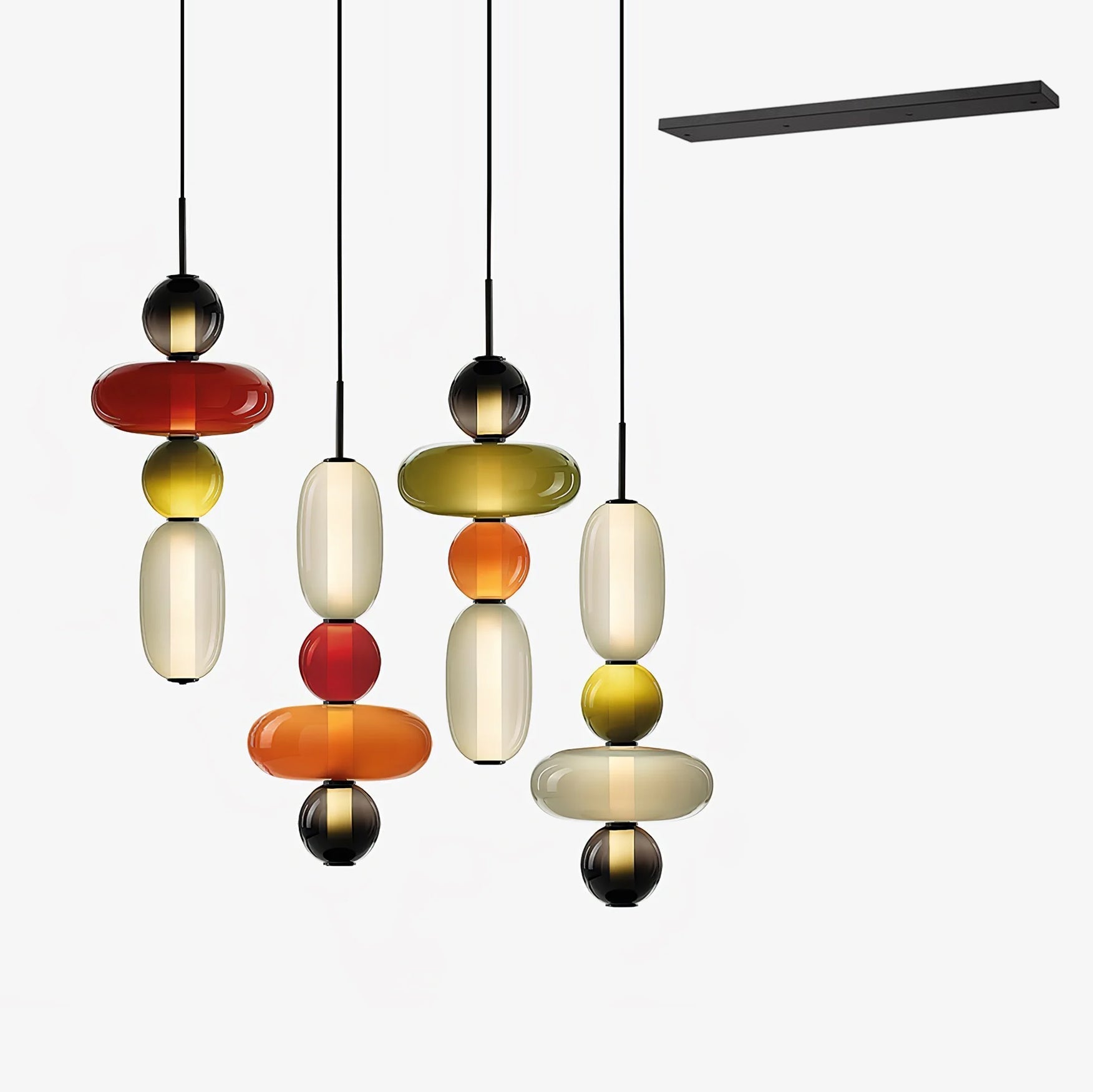 Candied Glass Combo Pendant Light - Long canopy 4 heads C1: L 27.6″ x W 4.7″ x H 59″Warm LightBlushlighting