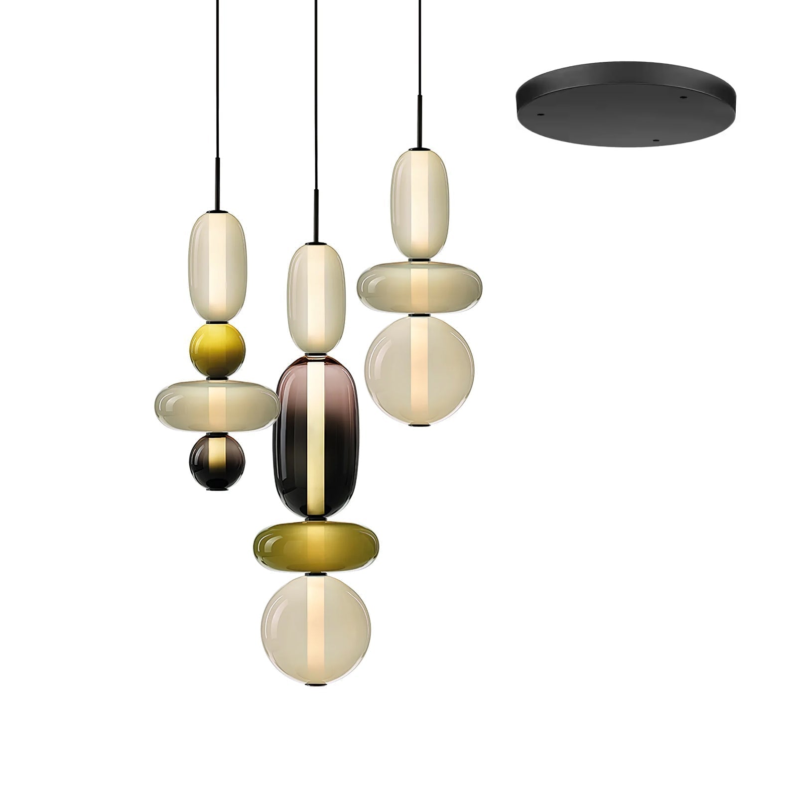Candied Glass Combo Pendant Light - Long canopy 3 heads A3: L 19.7″ x W 4.7″ x H 59″Warm LightBlushlighting
