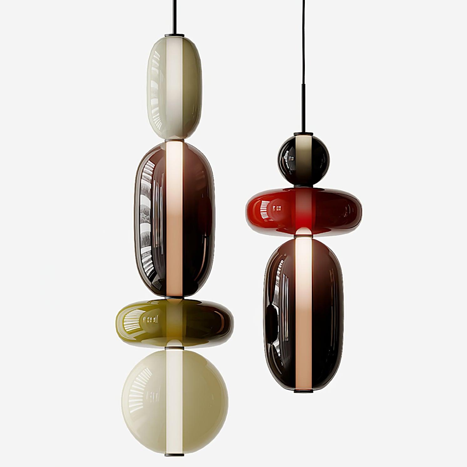 Candied Glass Combo Pendant Light - Long canopy 2 heads A1: L 11.8″ x W 4.7″ x H 59″Warm LightBlushlighting