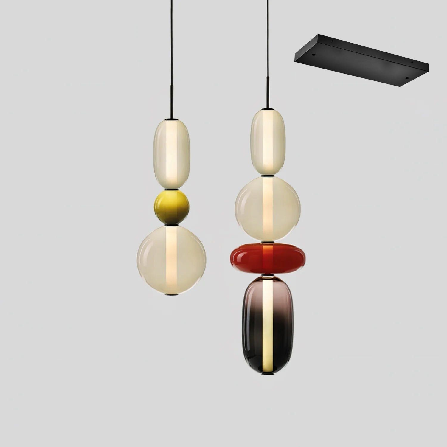 Candied Glass Combo Pendant Light - Long canopy 3 heads A3: L 19.7″ x W 4.7″ x H 59″Warm LightBlushlighting