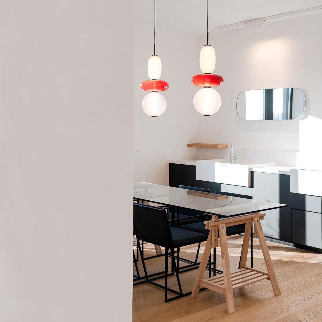 Candied Glass Combo Pendant Light - Long canopy 2 heads A1: L 11.8″ x W 4.7″ x H 59″Warm LightBlushlighting