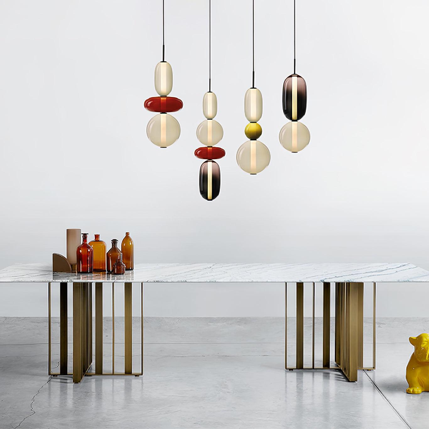 Candied Glass Combo Pendant Light - Long canopy 2 heads A1: L 11.8″ x W 4.7″ x H 59″Warm LightBlushlighting