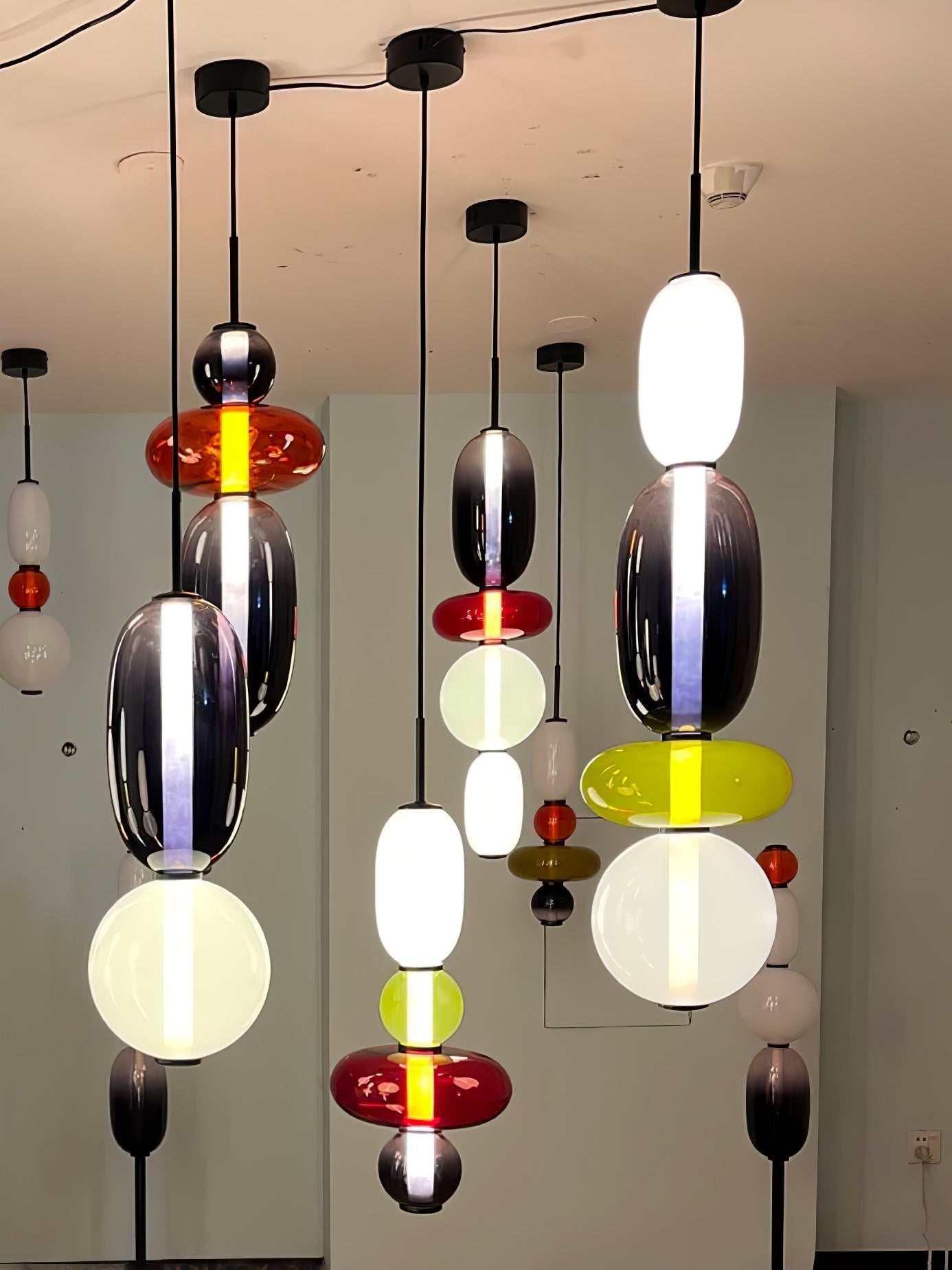 Candied Glass Combo Pendant Light - Long canopy 2 heads A1: L 11.8″ x W 4.7″ x H 59″Warm LightBlushlighting