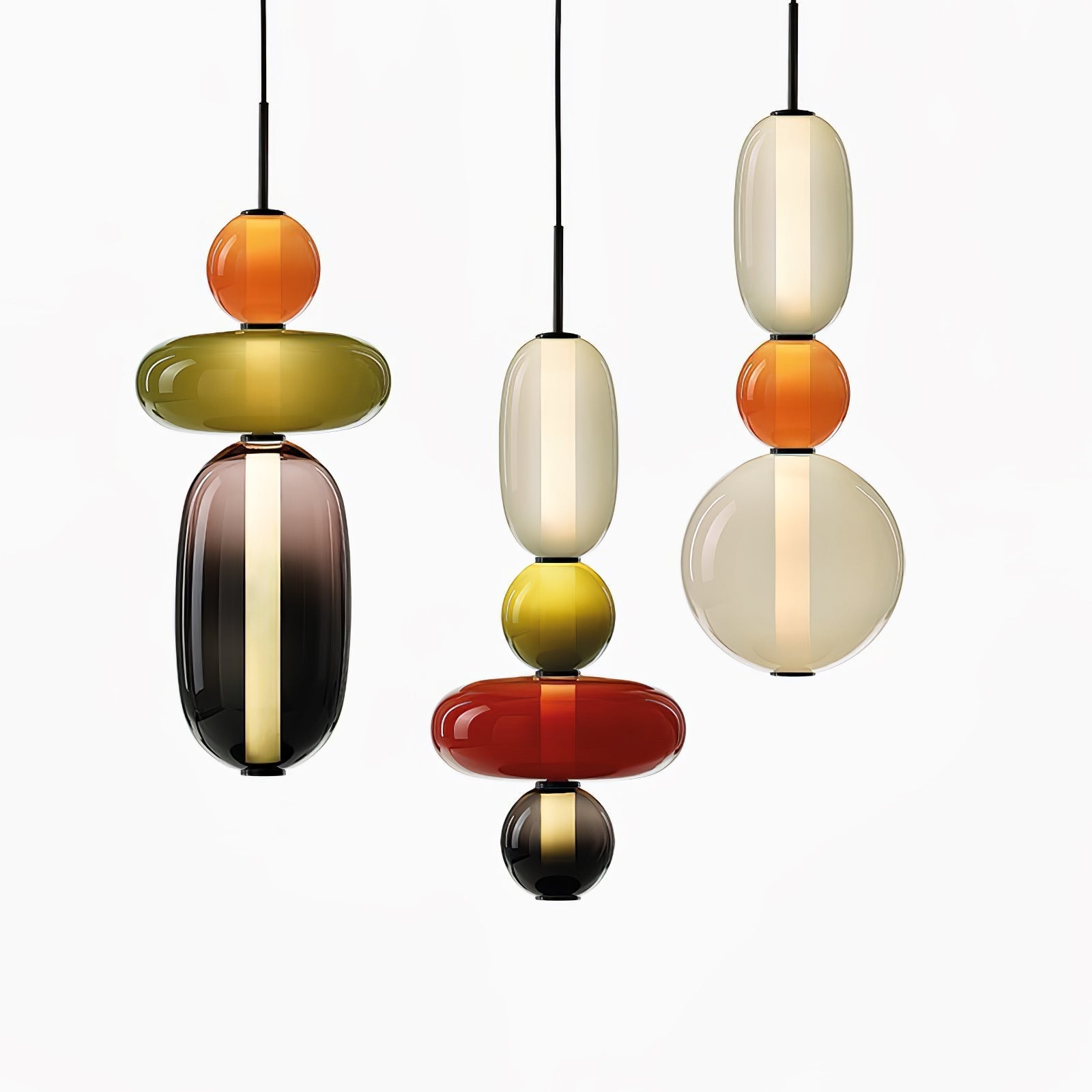 Candied Glass Combo Pendant Light - Long canopy 2 heads A1: L 11.8″ x W 4.7″ x H 59″Warm LightBlushlighting