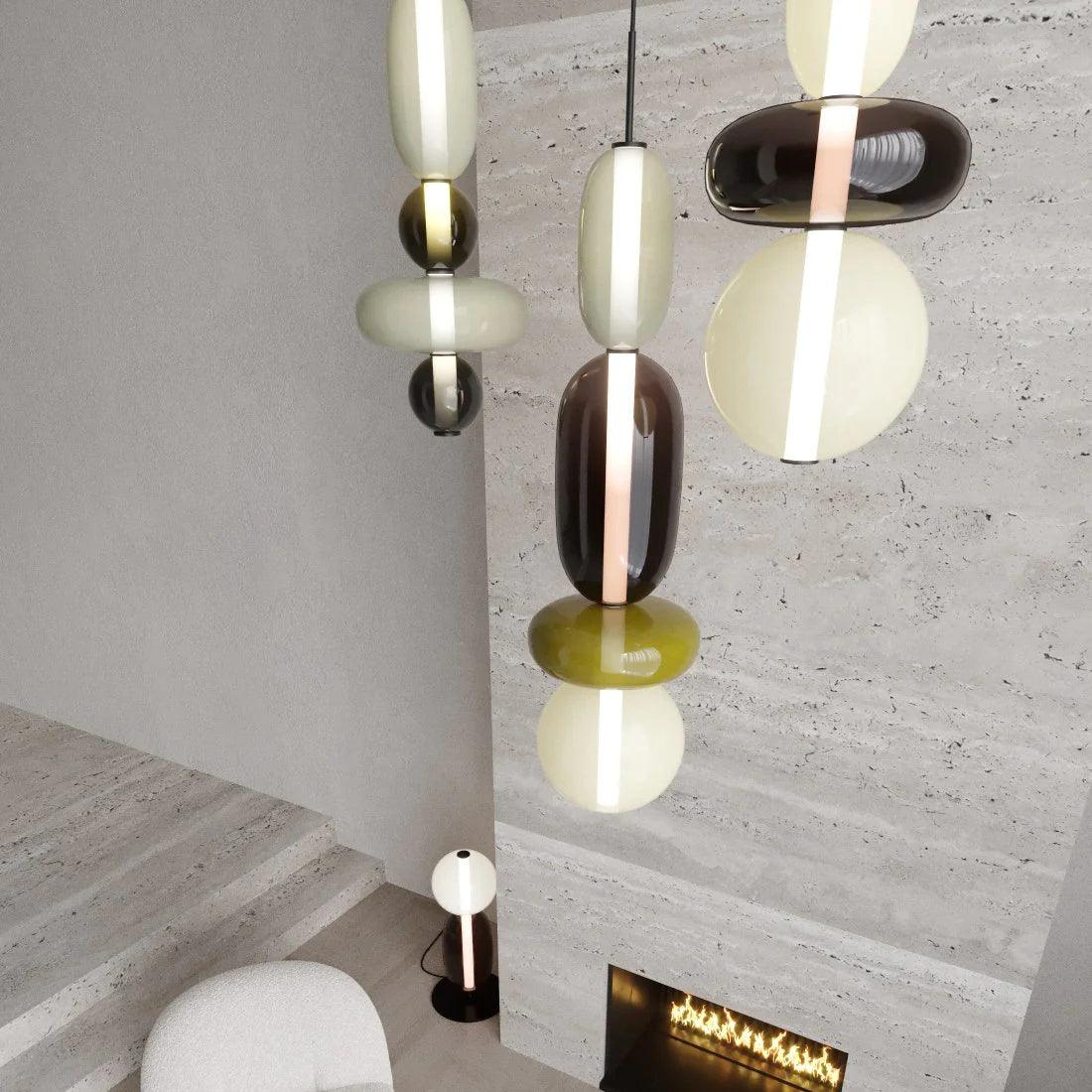 Candied Glass Combo Pendant Light - Long canopy 2 heads A1: L 11.8″ x W 4.7″ x H 59″Warm LightBlushlighting
