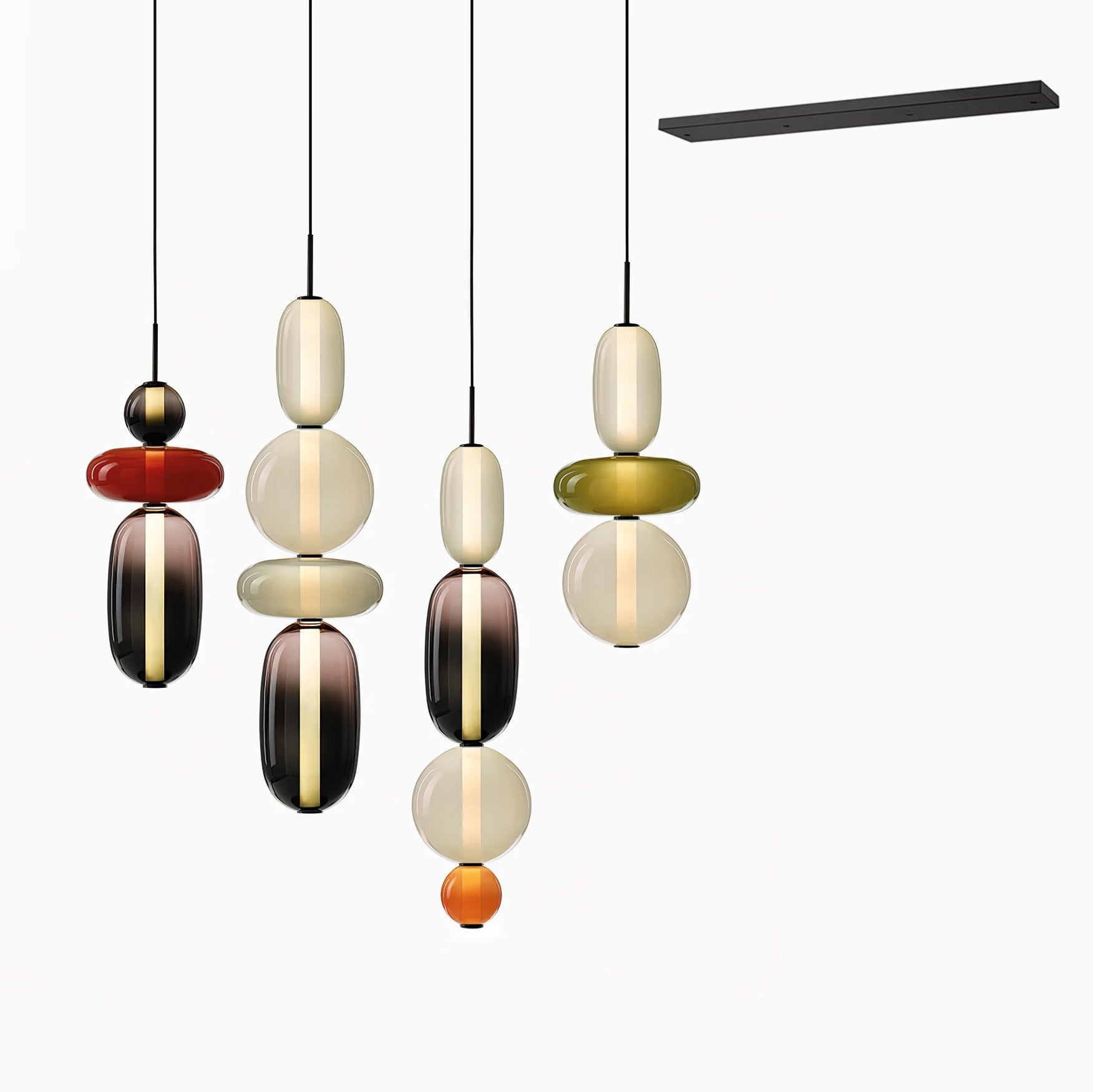Candied Glass Combo Pendant Light - Long canopy 4 heads B1: L 27.6″ x W 4.7″ x H 59″Warm LightBlushlighting