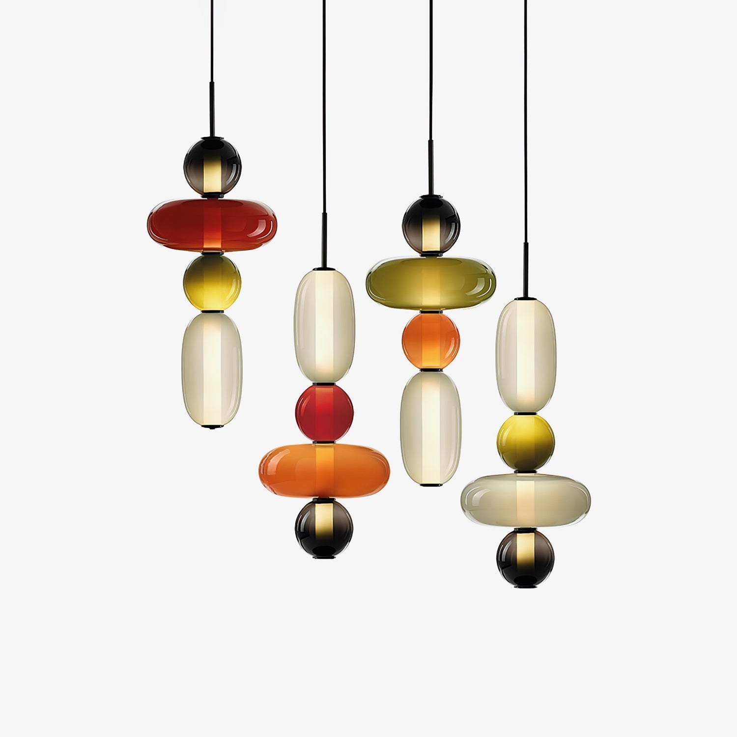 Candied Glass Combo Pendant Light - Long canopy 2 heads A1: L 11.8″ x W 4.7″ x H 59″Warm LightBlushlighting