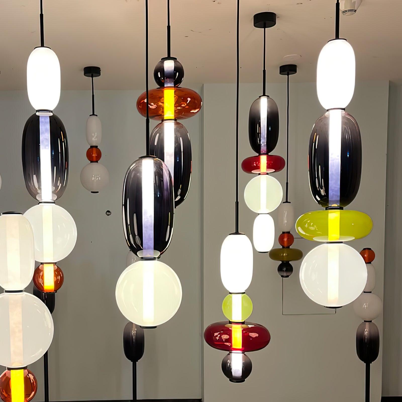 Candied Glass Combo Pendant Light - Long canopy 2 heads A1: L 11.8″ x W 4.7″ x H 59″Warm LightBlushlighting