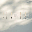 Cannel Candlestick Glass Linear Chandelier-Linear 55"L 12-Light-Polished Nickel-