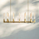Cannel Candlestick Glass Linear Chandelier-Linear 72"L 14-Light-Lacquered Brass-