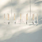 Cannel Candlestick Glass Linear Chandelier-Linear 67"L 12-Light-Polished Nickel-