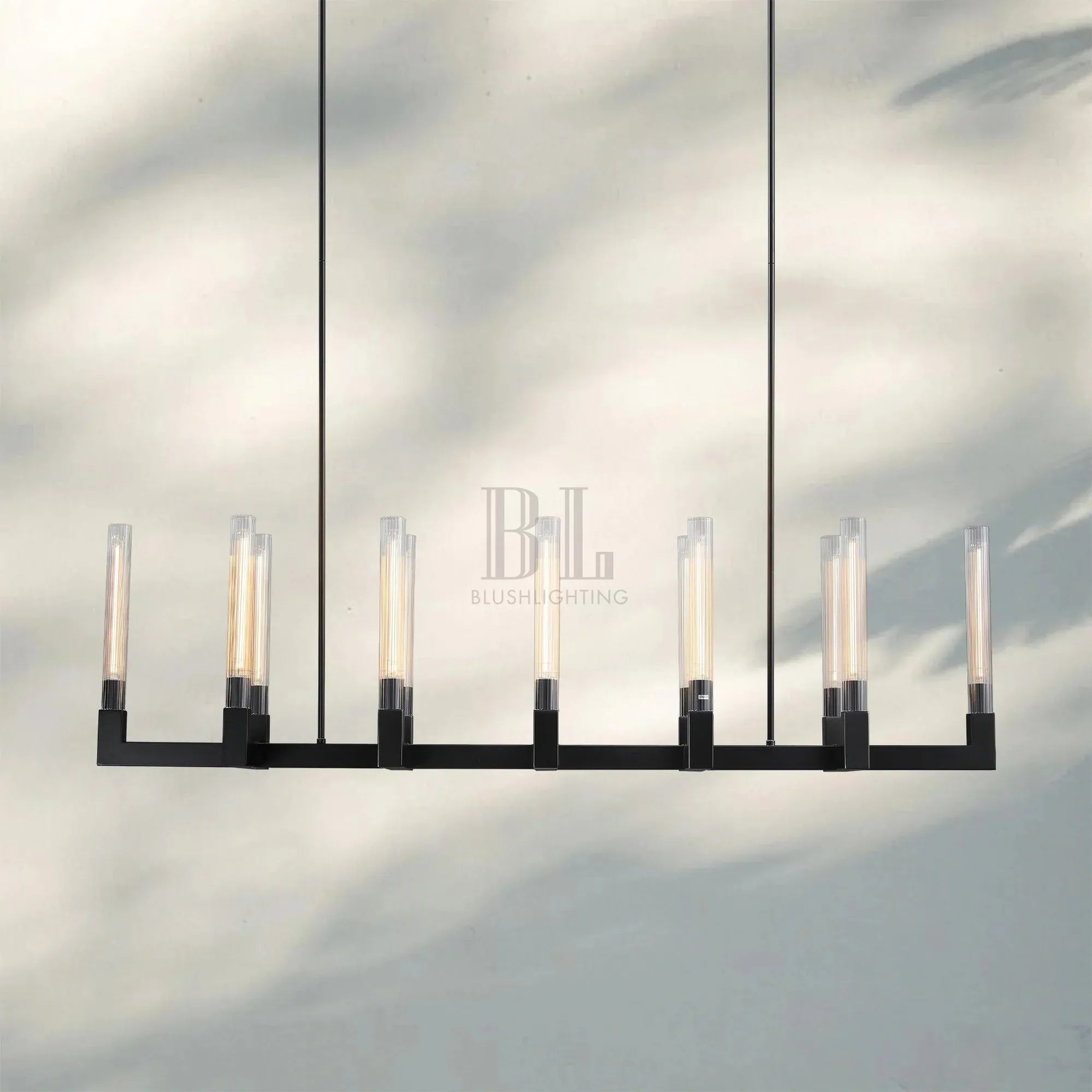 Cannel Candlestick Glass Linear Chandelier-Linear 55"L 12-Light-Matte Black-