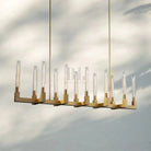 Cannel Candlestick Glass Linear Chandelier-Linear 67"L 12-Light-Lacquered Brass-