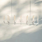 Cannel Candlestick Glass Linear Chandelier-Linear 55"L 12-Light-Polished Nickel-