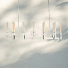 Cannel Candlestick Glass Linear Chandelier-Linear 67"L 12-Light-Polished Nickel-