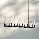 Cannel Candlestick Glass Linear Chandelier-Linear 67"L 12-Light-Matte Black-